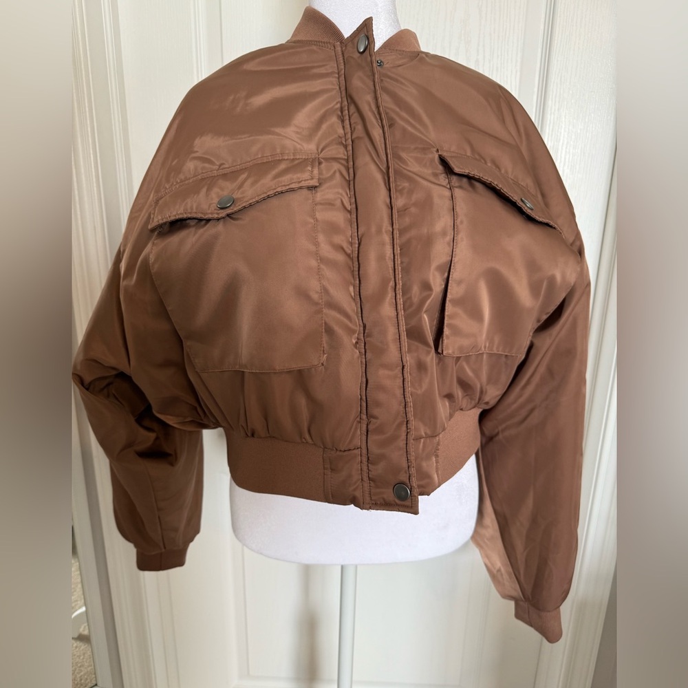 Ci Sono Brown Cropped Bomber Jacket